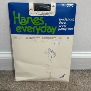 Vintage Hanes Everyday sandalfoot sheer stretch pantyhose Navy Blue A size A-B